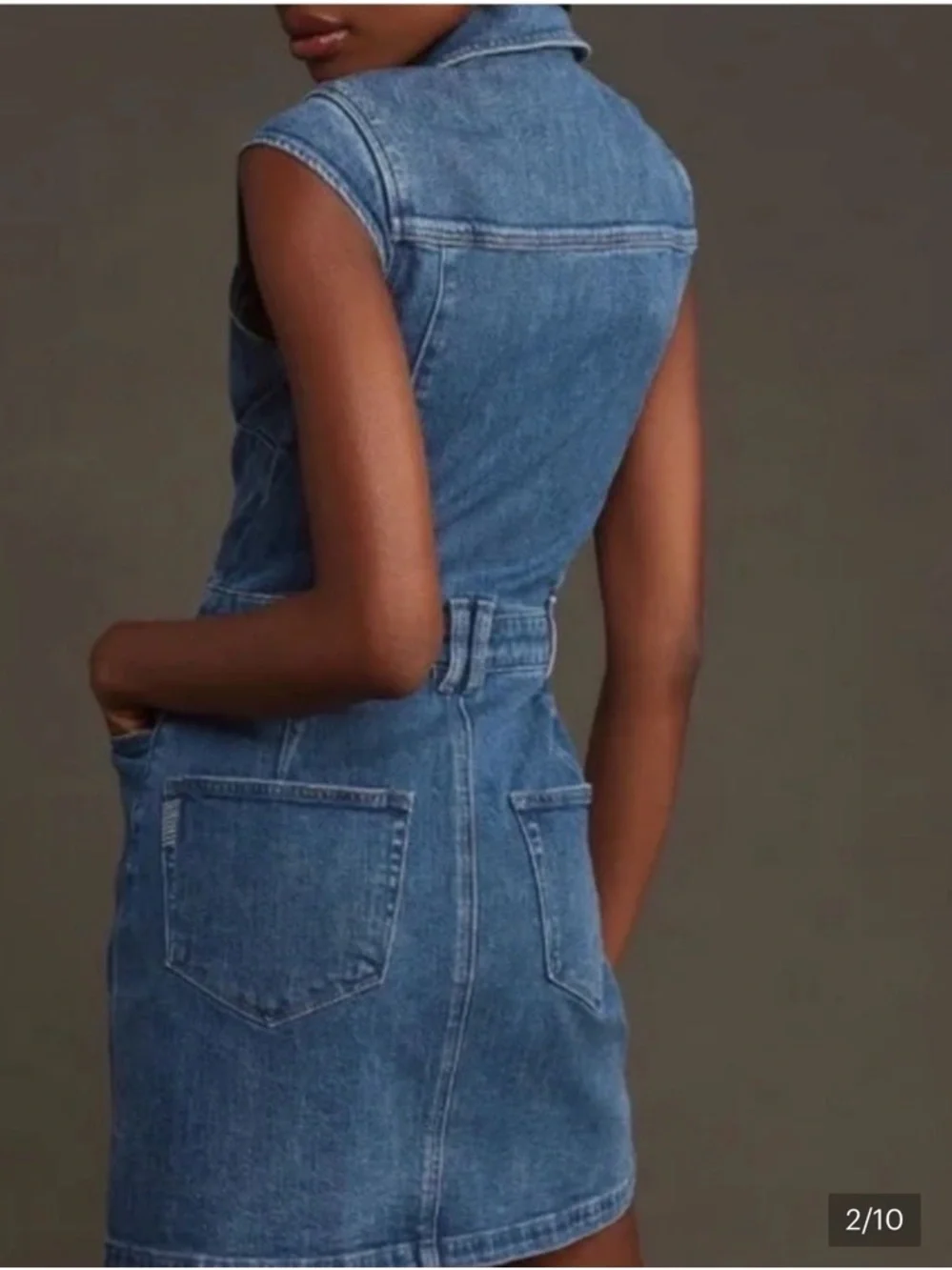 PAIGE Sleeveless Button-Front Denim Mini Dress - Blue - Picture 2 of 9